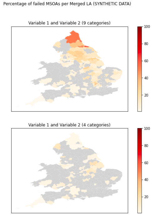Figure 2: Choropleth map highlighting missing areas where a query is too disclosive
