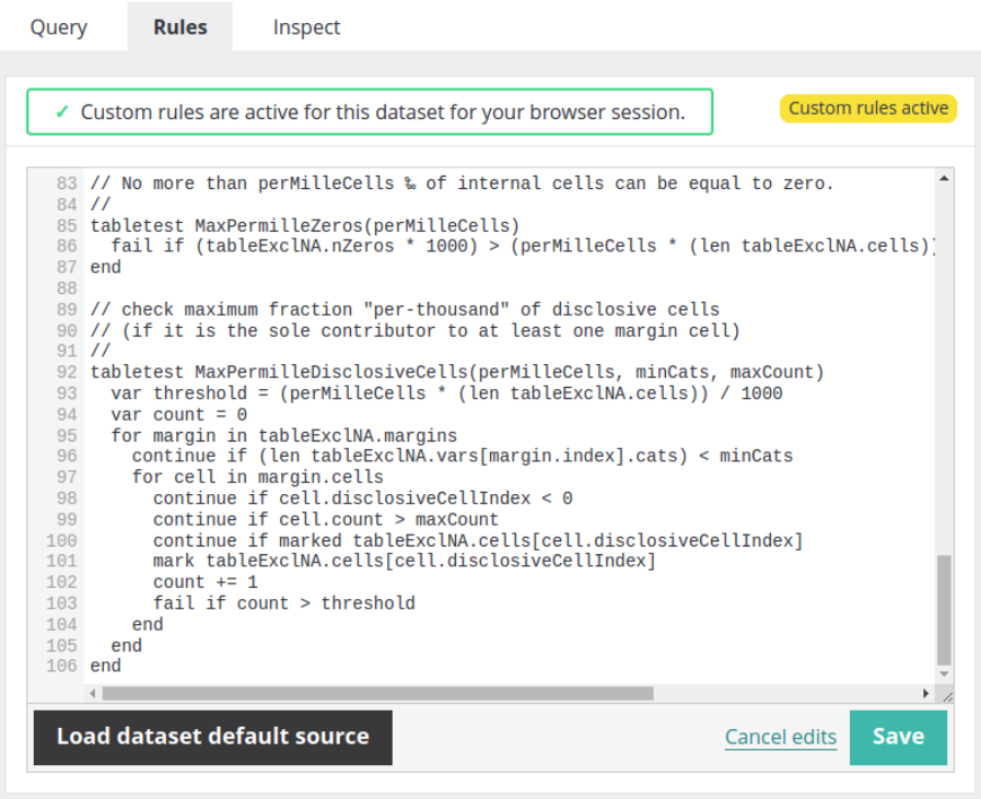 Screenshot: Cantabular Disclosure Rules Language sample code